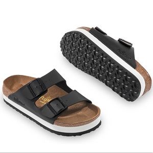 * SOLD * Papillon by Birkenstock Black & White Arizona Platform Sandals Size 40